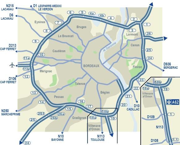 Bordeaux rutiere hartă