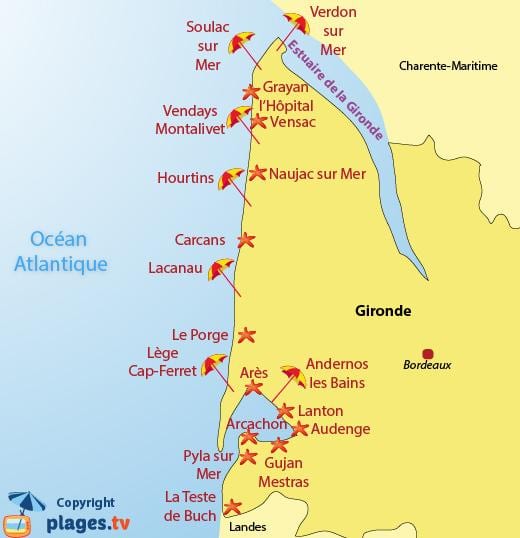 harta de Bordeaux plaja