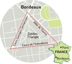 harta de Bordeaux triunghiul de aur
