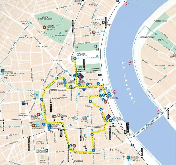 harta de Bordeaux tur de mers pe jos